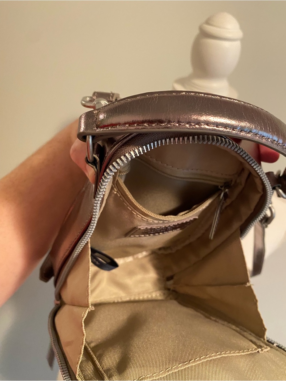 Metallic Crossbody Mini Backpack - Shiny Bronze American Leather Company - Picture 7 of 11